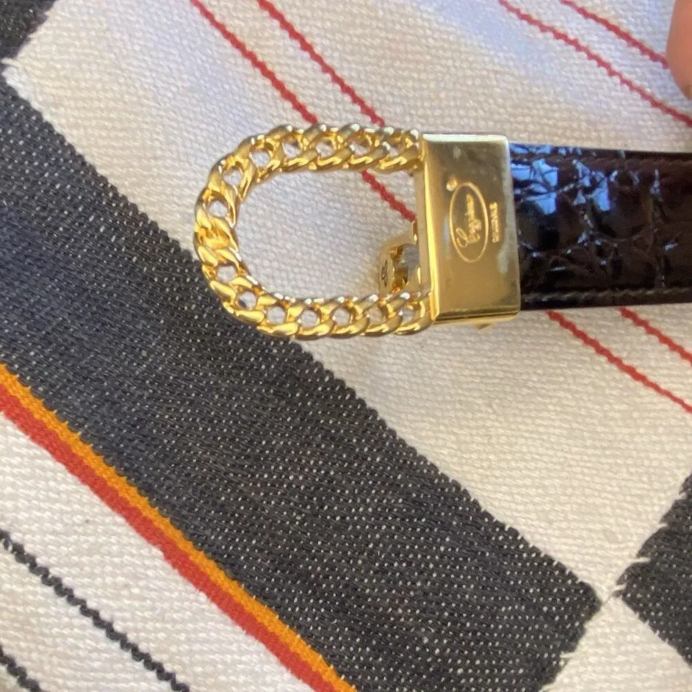 Vintage Caggiano 22k Gold Plated Leather Belt. Reversible. Push Center. Italy.